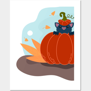 cute bat sitting in a pumpkin, Happy Halloween Posters and Art
